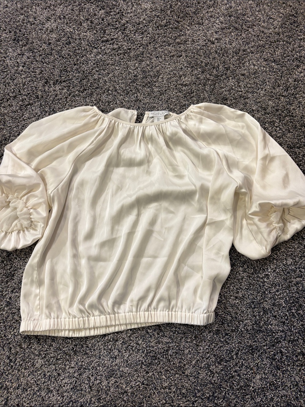 Rachel Zoe Ivory Puff-Sleeve Elastic Hem Blouse